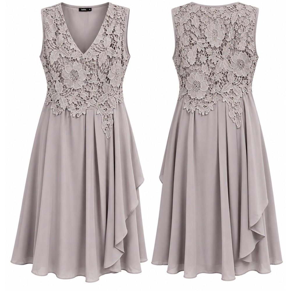 Nekka Crochet Lace Dress Women Large Grey Asymmetrical Sleeveless Fit and Flare
